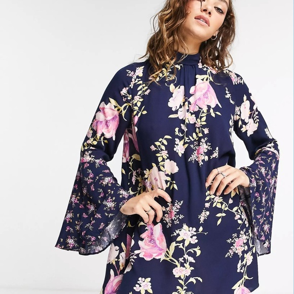 Free People tate floral print mock neck bell tunic - Picture 4 of 11